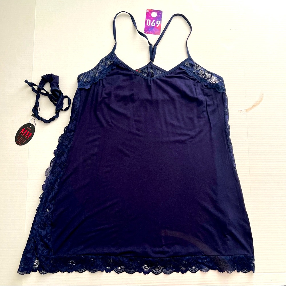 Navy Blue Nightie Chemise Matching Panty NWT